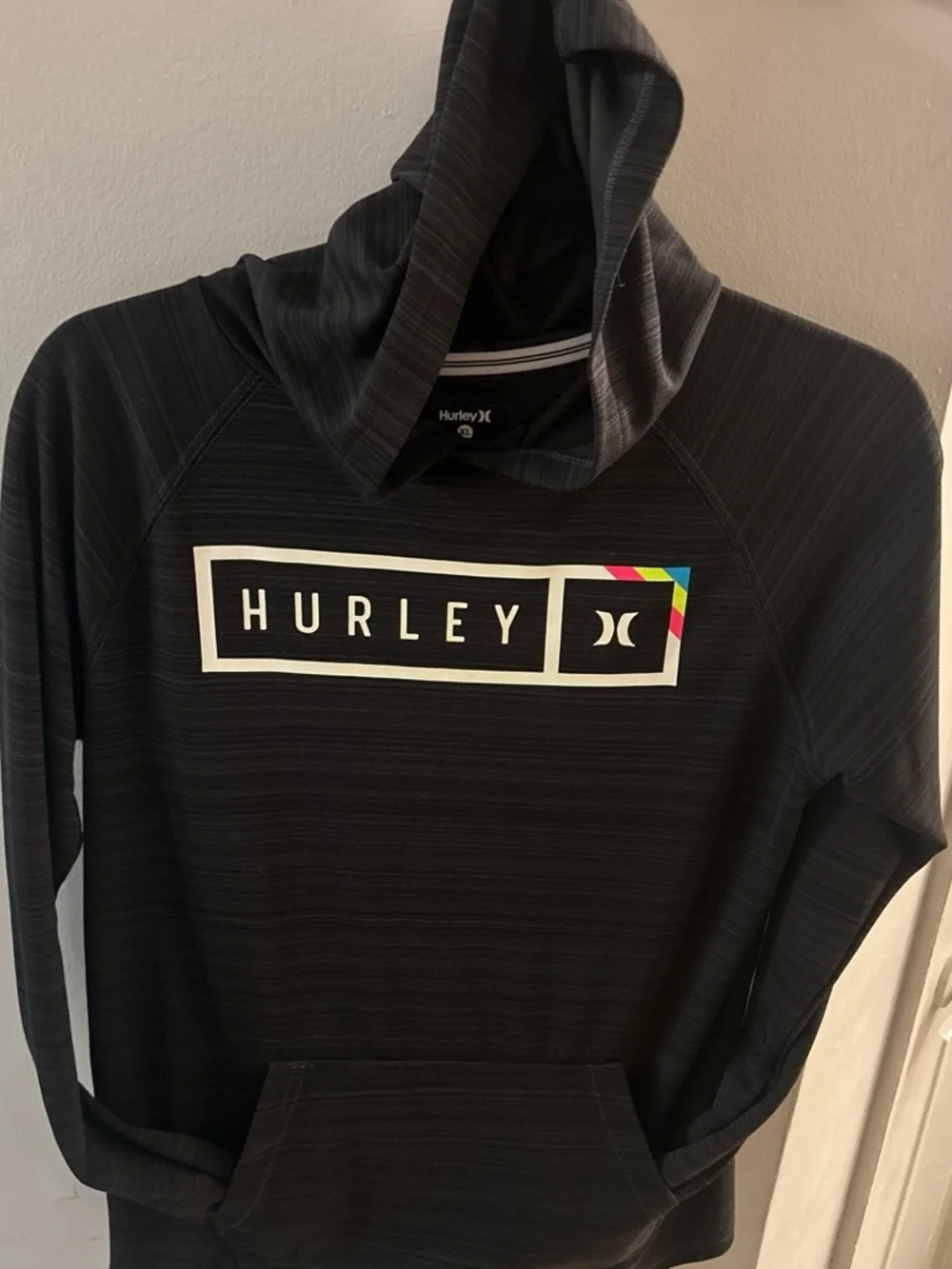 Hurley Black Hooded Logo Pullover with Multicolor Accent